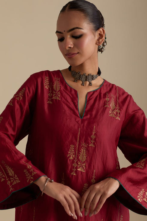 Arundhati barn red A-line short kurta set