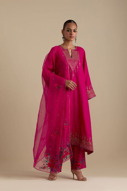 Arundhati fuchsia pink A-line kurta set