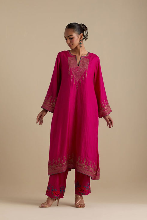 Arundhati fuchsia pink A-line kurta set