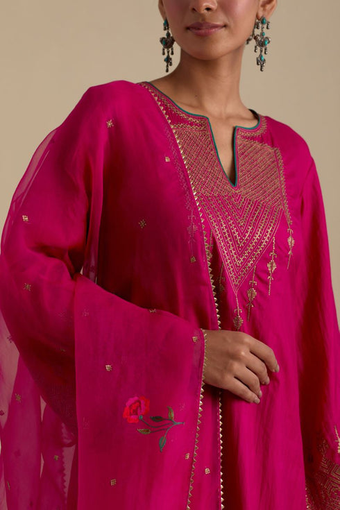 Arundhati fuchsia pink A-line kurta set