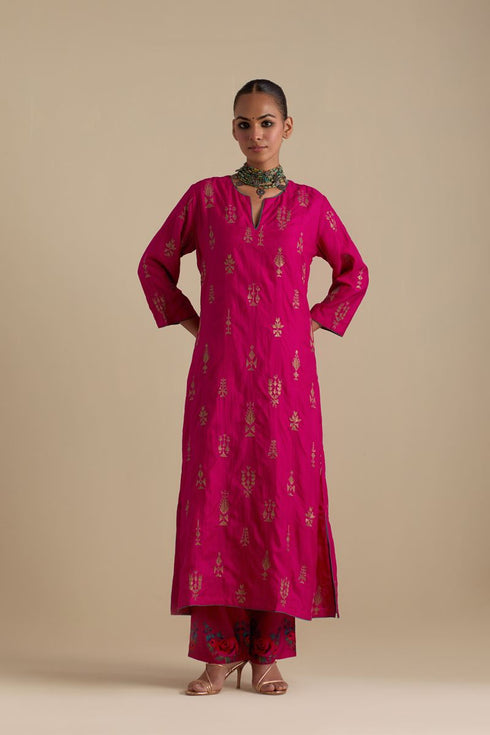 Arundhati fuchsia pink embroidered long kurta set