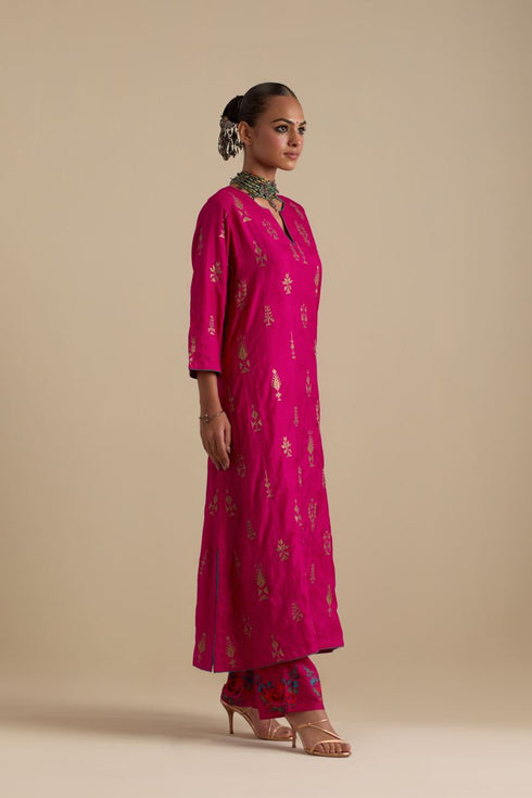 Arundhati fuchsia pink embroidered long kurta set
