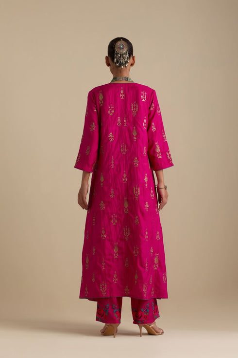 Arundhati fuchsia pink embroidered long kurta set