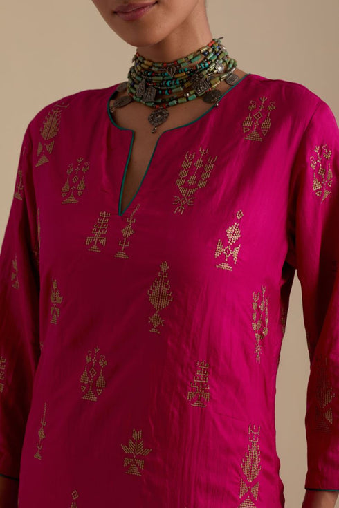Arundhati fuchsia pink embroidered long kurta set