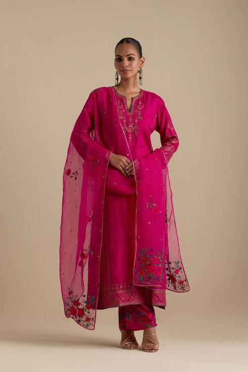 Arundhati fuchsia pink straight long kurta set