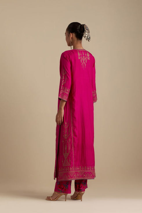 Arundhati fuchsia pink straight long kurta set