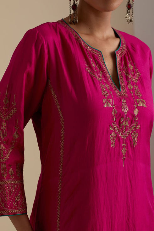 Arundhati fuchsia pink straight long kurta set