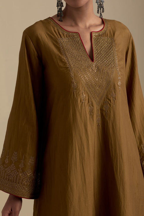 Arundhati olive green A-line kurta set