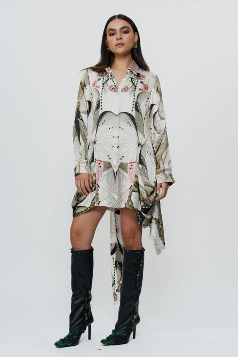 Astral print asymmetric short dress