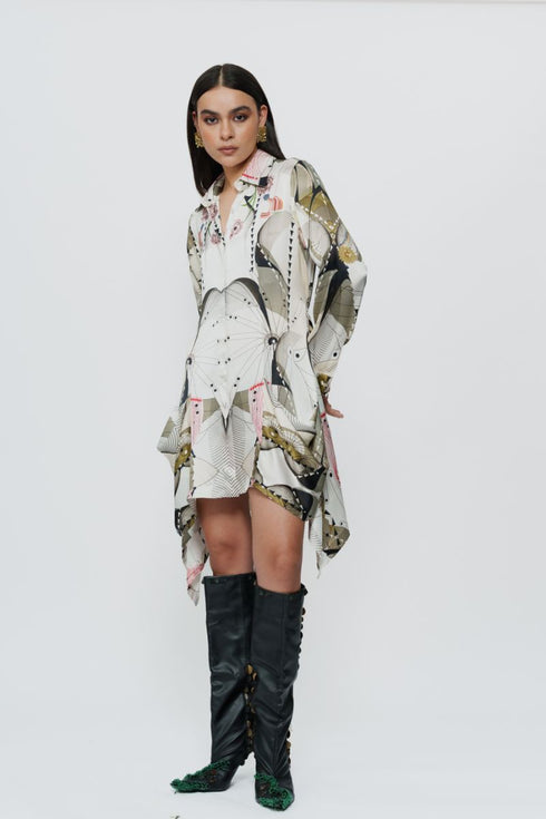 Astral print asymmetric short dress