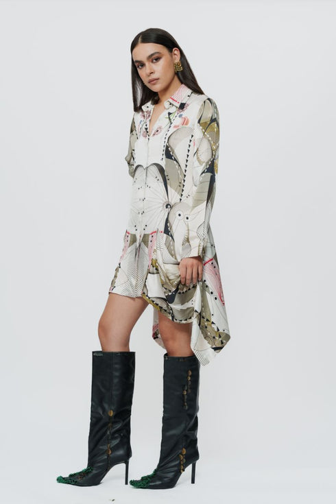 Astral print asymmetric short dress