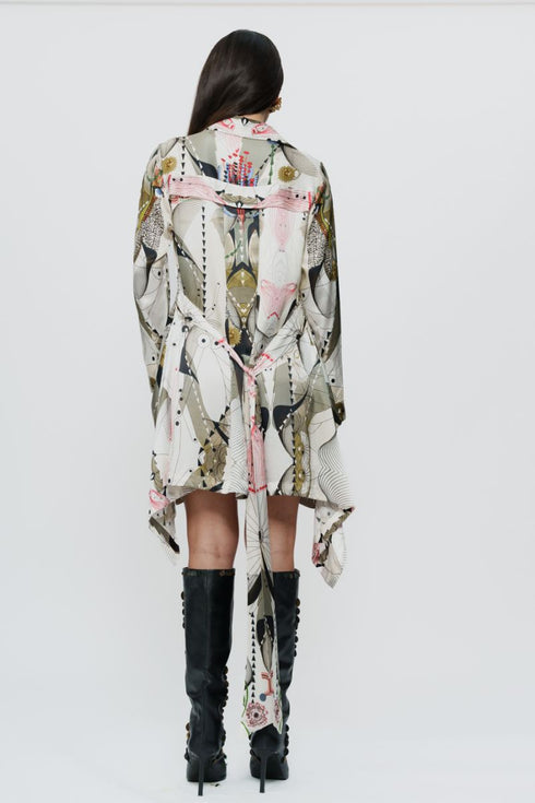 Astral print asymmetric short dress