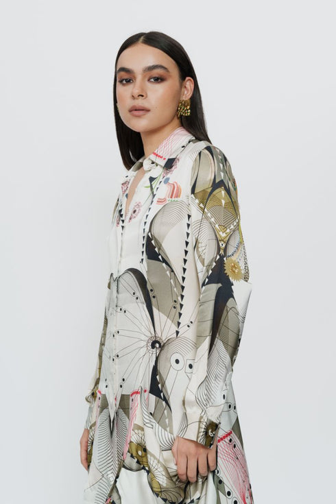 Astral print asymmetric short dress