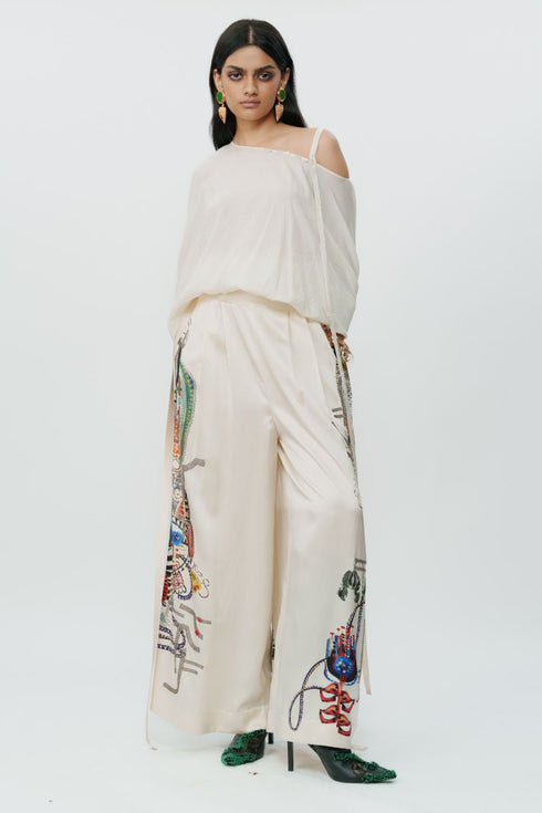 Astral print off white broad pants