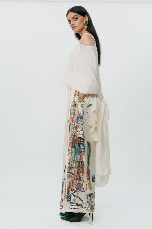 Astral print off white broad pants