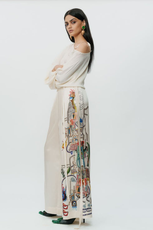 Astral print off white broad pants