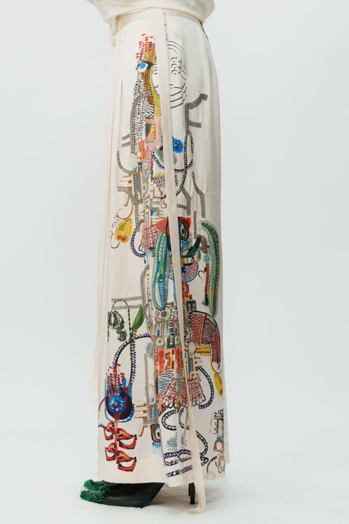 Astral print off white broad pants