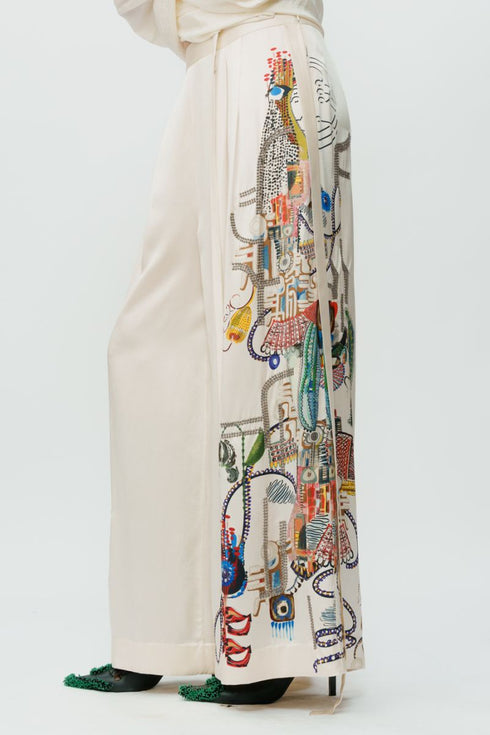 Astral print off white broad pants