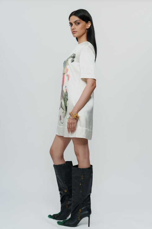 Astral print off white short dress