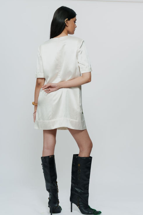 Astral print off white short dress