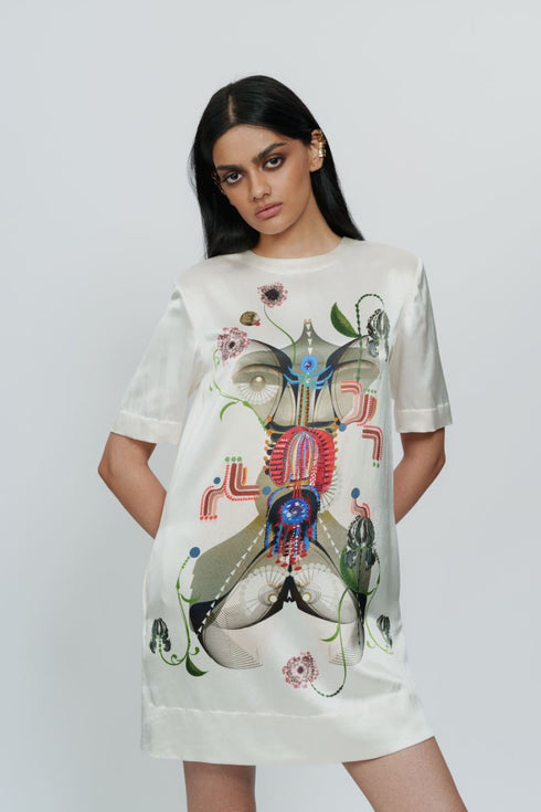 Astral print off white short dress