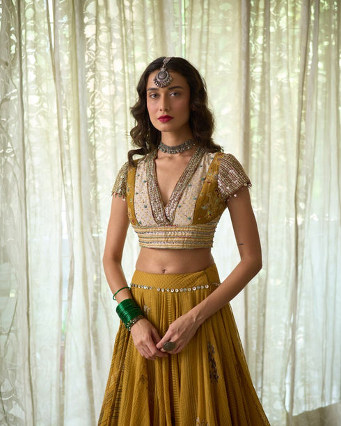 Avni basant yellow, grey and beige blouse