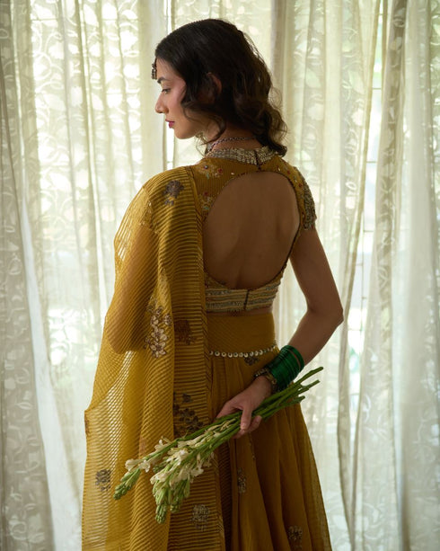 Avni basant yellow, grey and beige blouse