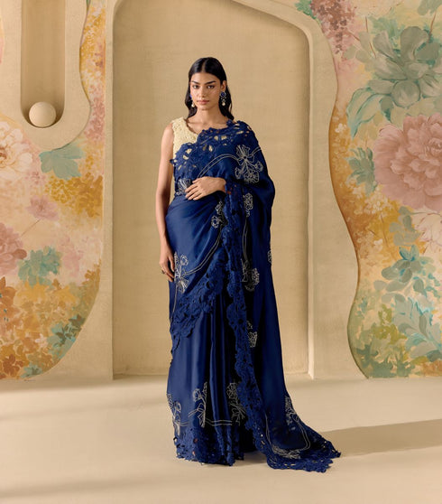 Azulea indigo and silver embellished sari