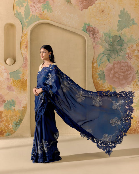 Azulea indigo and silver embellished sari