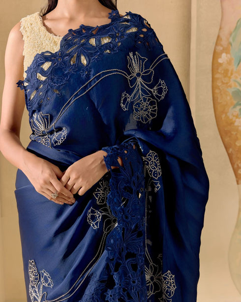 Azulea indigo and silver embellished sari