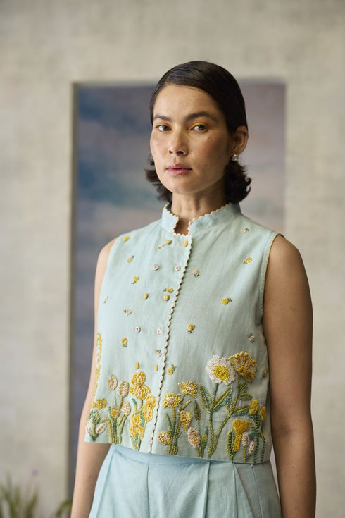 Azure beaded waistcoat