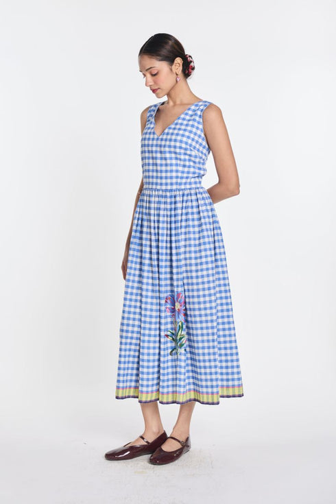 Azure embroidered blue and ivory dress