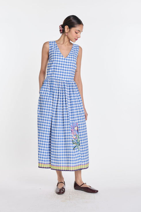 Azure embroidered blue and ivory dress