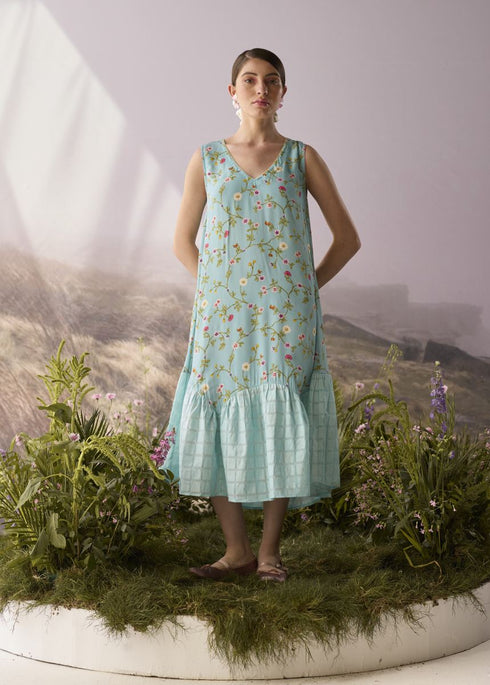 Azure floral V neckline dress