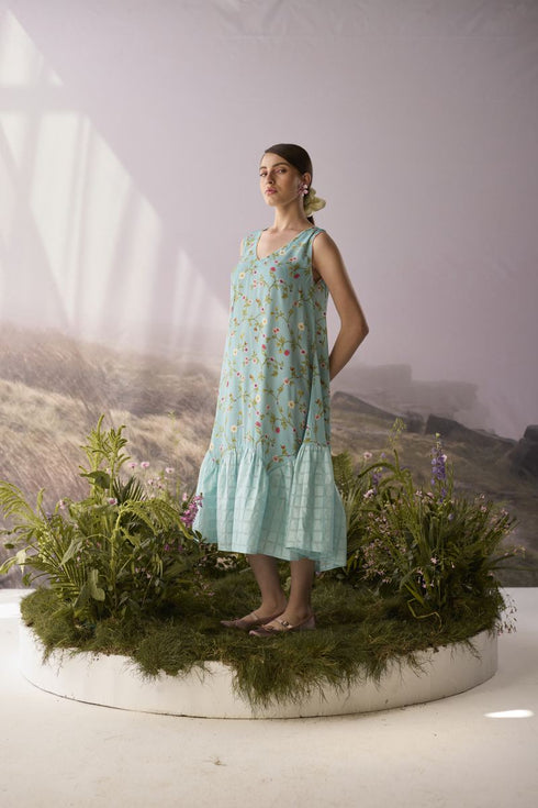 Azure floral V neckline dress