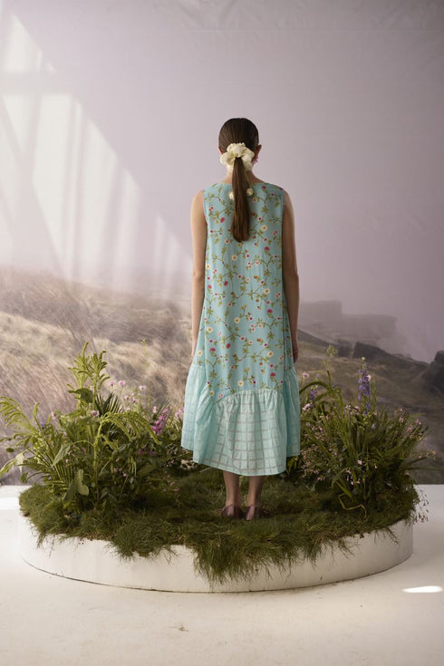 Azure floral V neckline dress