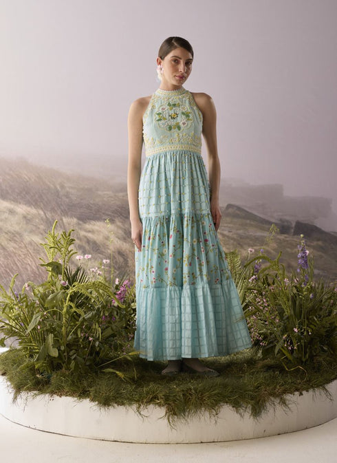 Azure halter neck dress