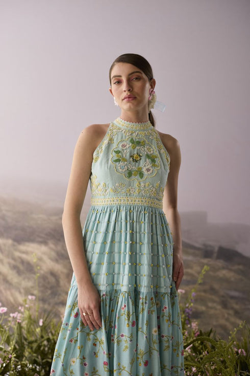 Azure halter neck dress
