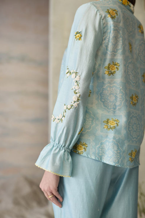 Azure printed floral top