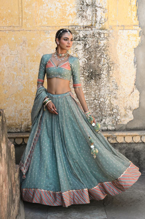 Badal mahal green lehenga set