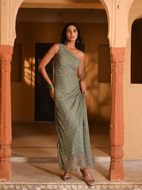 Bandhani green dress