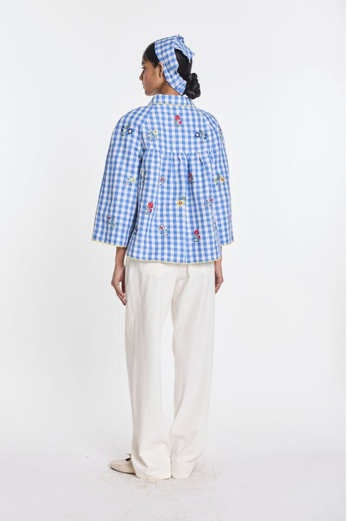 Baptisia blue and ivory gingham double breast jacket