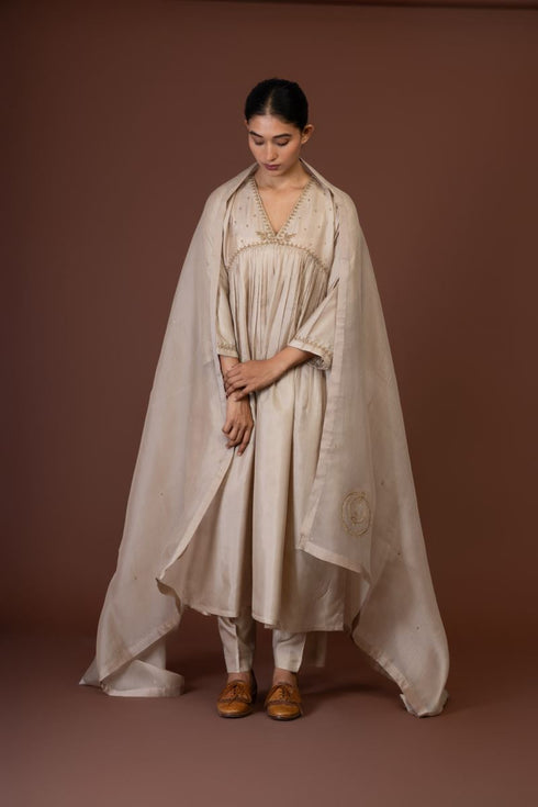 Barsana beige kurta dress set