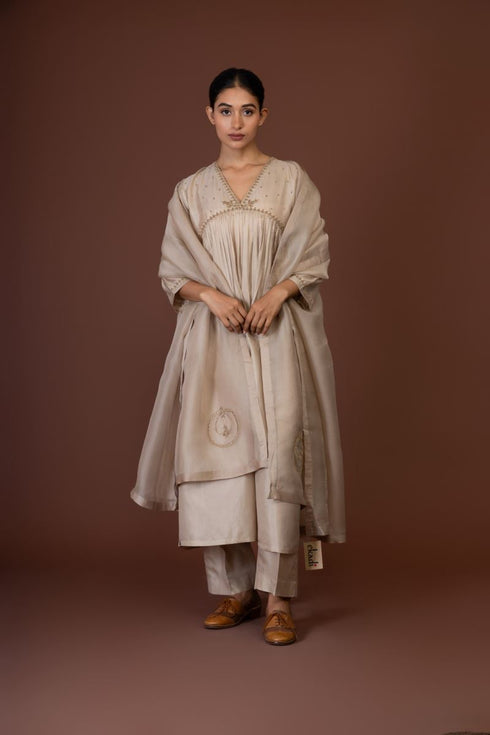 Barsana beige kurta dress set