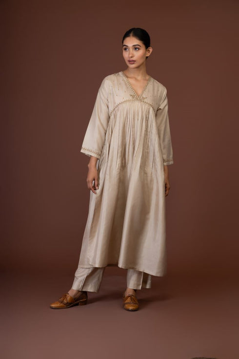 Barsana beige kurta dress set