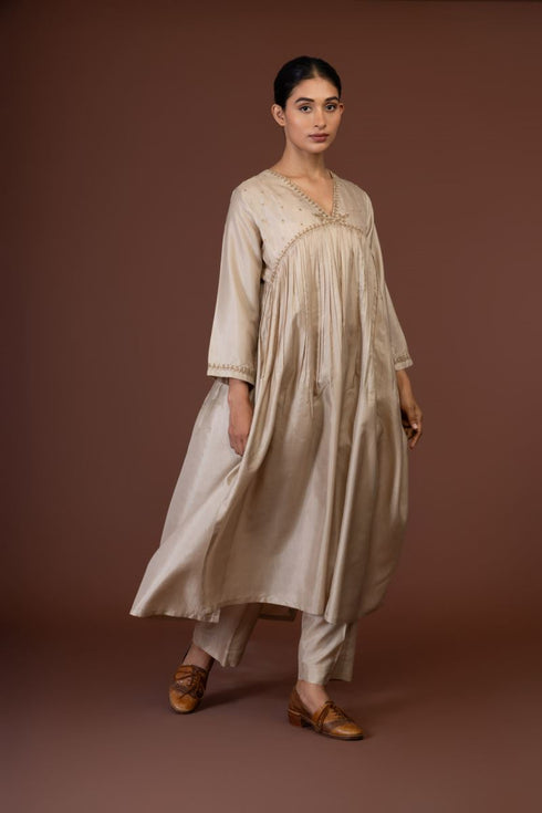 Barsana beige kurta dress set