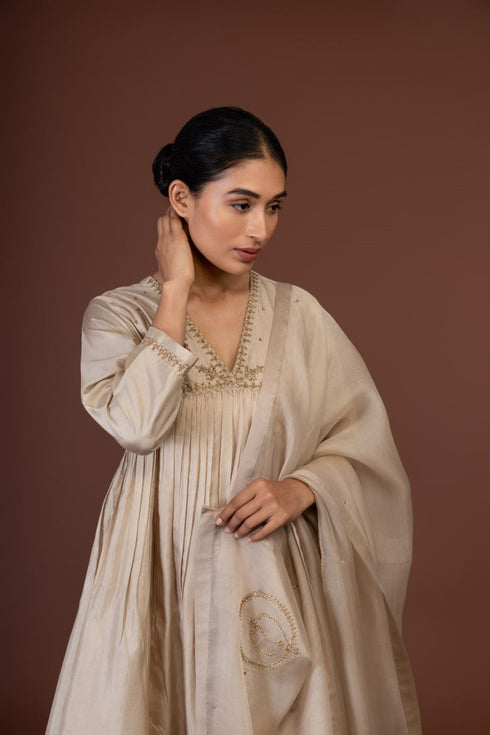Barsana beige kurta dress set