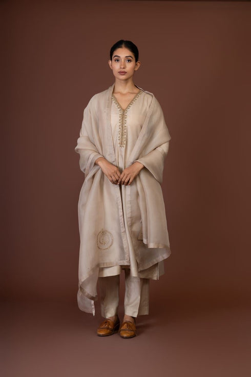Barsana beige overlay kurta set