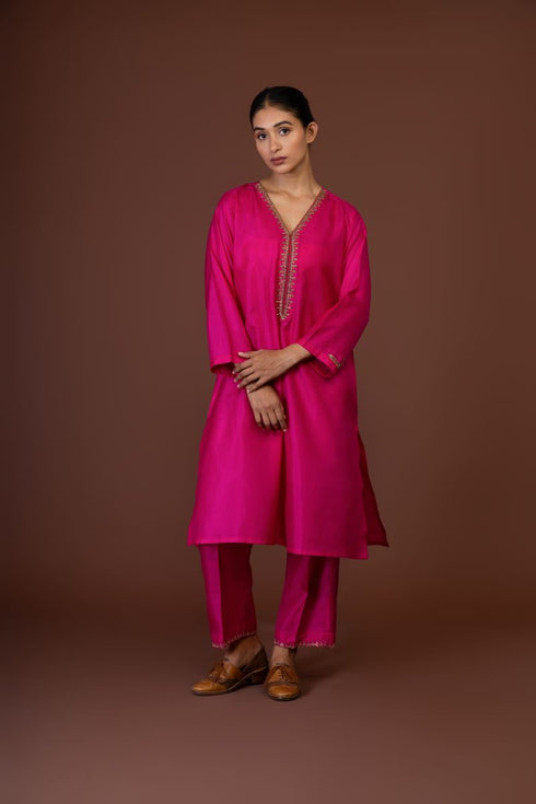 Barsana pink overlay kurta set