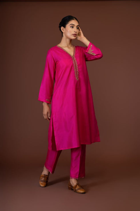 Barsana pink overlay kurta set